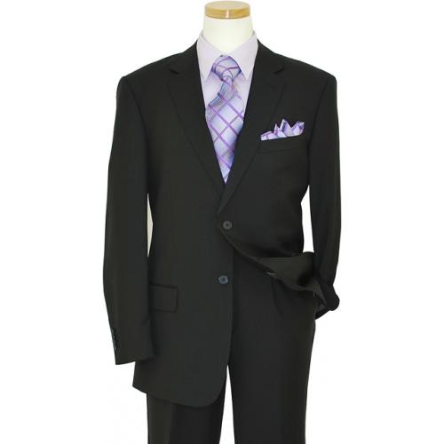 Giorgio Sanetti Solid Black Shadow Stripes With Black Hand-Pick Stitching Super 150's 100% Wool Suit 2340-3241